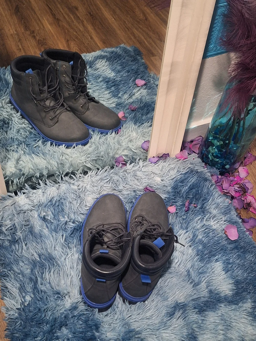 Men's Gray High-Top Lace-Up Boots with Blue Accents
